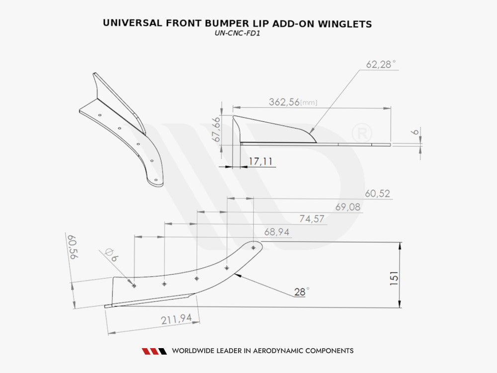 Universal Front Bumper LIP Add-on Winglets