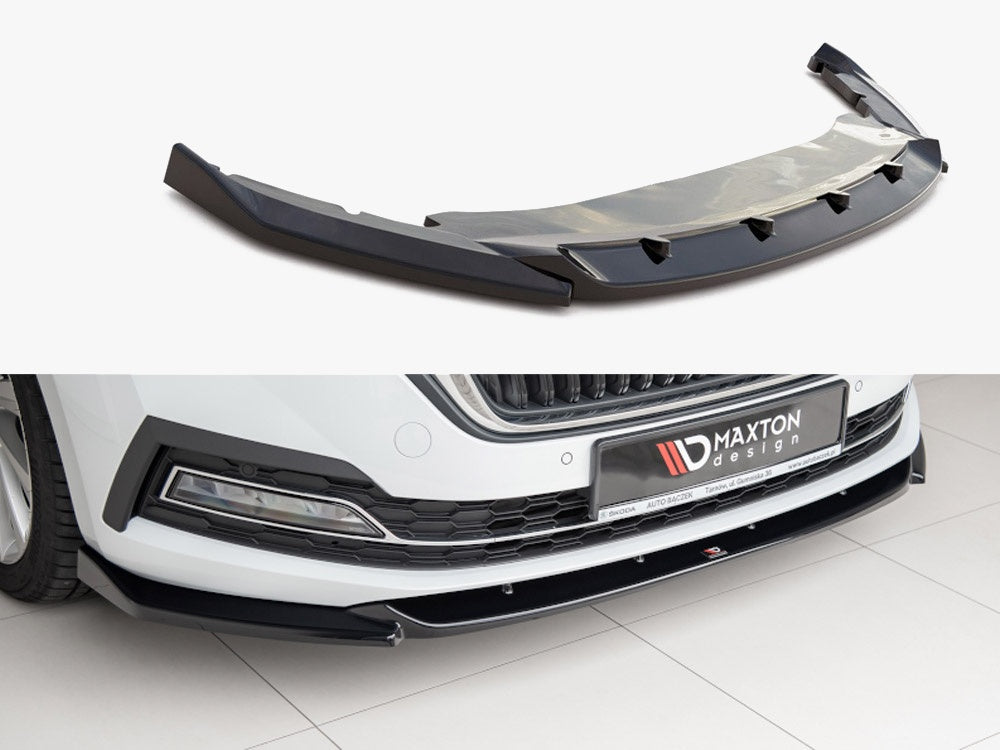 Front Splitter V1 compatible with Skoda Octavia Mk4 (2019-) - Carbon Look