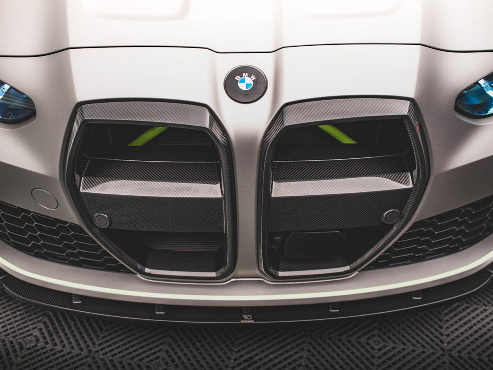 Carbon Fiber Front Grill + License Plate Holder Base compatible with BMW M4 G82