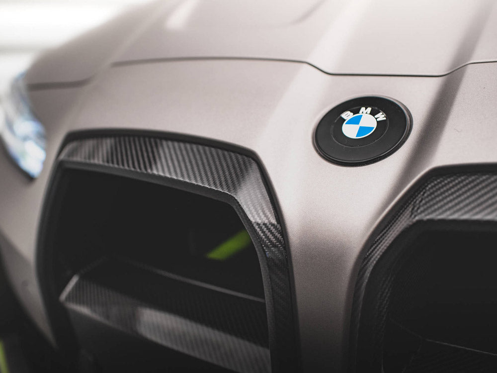 Carbon Fiber Front Grill + License Plate Holder Base compatible with BMW M4 G82