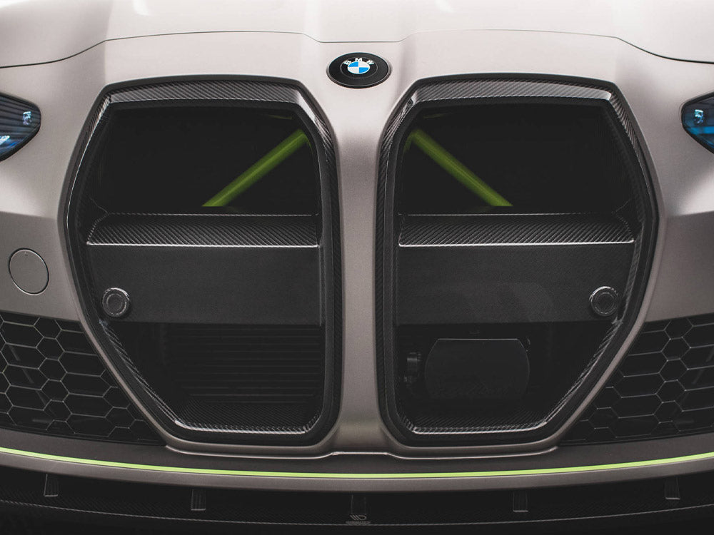 Carbon Fiber Front Grill + License Plate Holder Base compatible with BMW M4 G82