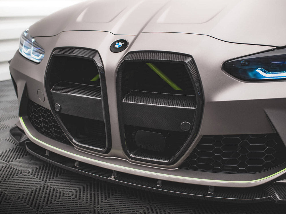 Carbon Fiber Front Grill + License Plate Holder Base compatible with BMW M4 G82