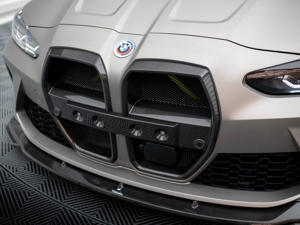 Carbon Fiber Front Grill + License Plate Holder Base compatible with BMW M4 G82