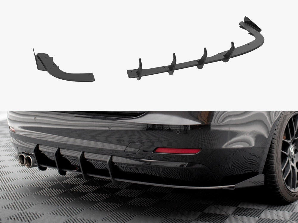 Street PRO Rear Diffuser + Flaps compatible with BMW 4 Gran Coupe F36 - Black-Red + Gloss Flaps