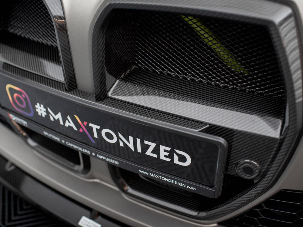 Carbon Fiber Front Grill + License Plate Holder Base compatible with BMW M4 G82
