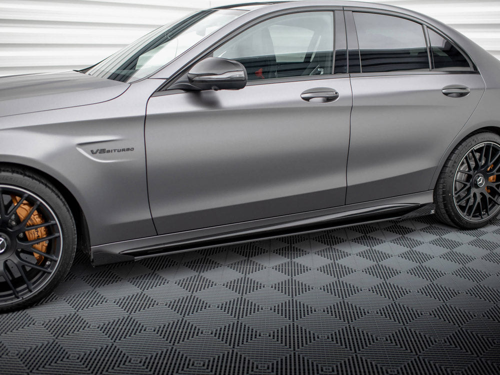 Street PRO Side Skirts Diffusers + Flaps compatible with Mercedes-AMG C63 Sedan / Estate W205 Facelift