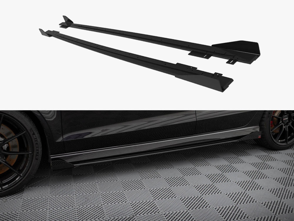 Street PRO Side Skirts Diffusers V.1 + Flaps compatible with Audi RS 3 Sedan 8V Facelift