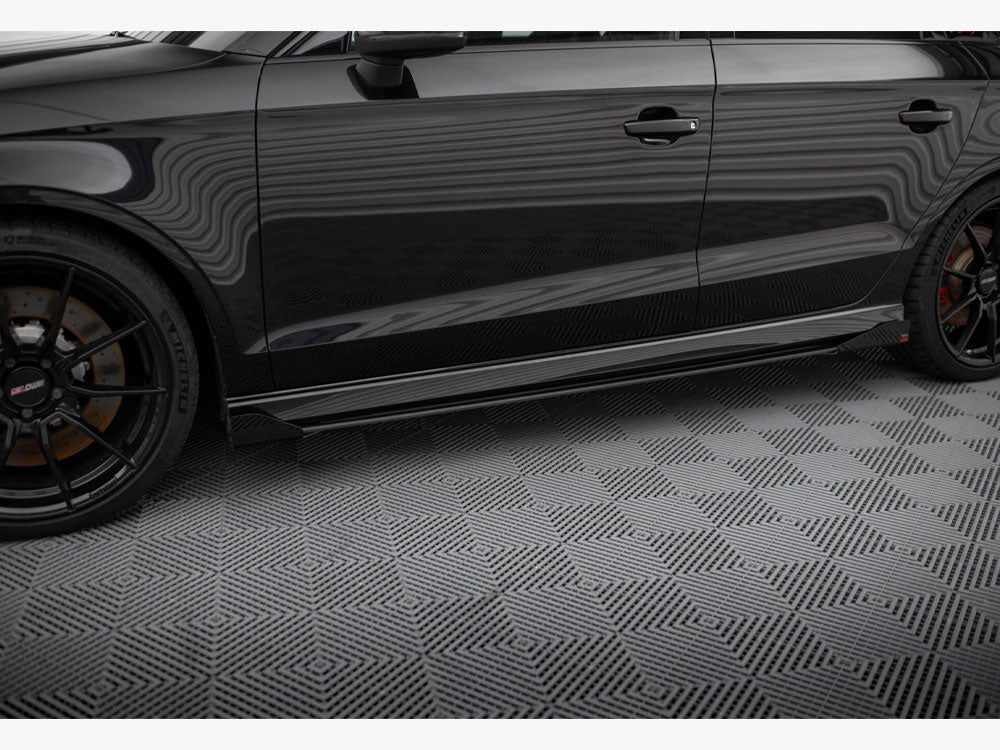 Street PRO Side Skirts Diffusers V.1 + Flaps compatible with Audi RS 3 Sedan 8V Facelift