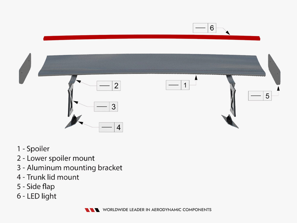 Carbon Spoiler With External Brackets Uprights + LED compatible with BMW M3 G80 / M340i G20 / 3 M-Pack G20 / 3 Standard G20