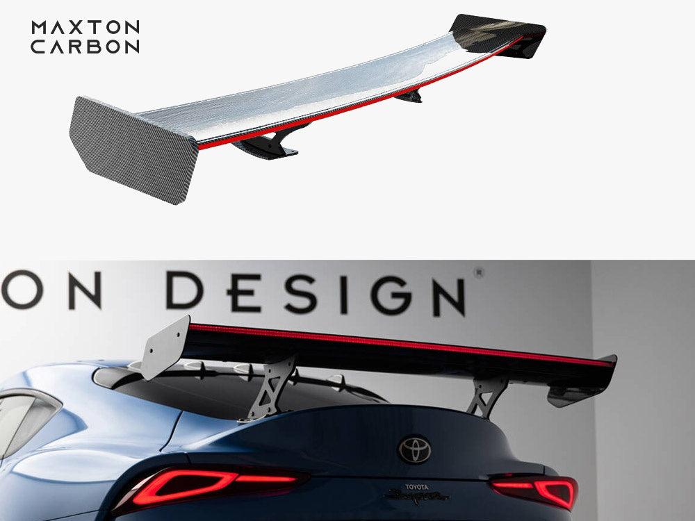 Carbon Spoiler With External Brackets Uprights + LED compatible with Toyota Supra Mk5
