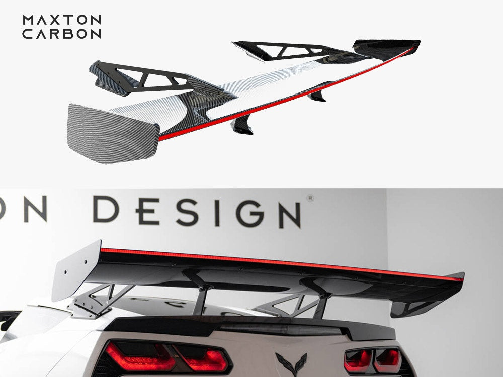 Carbon Spoiler With Upper Swan Mounting + LED compatible with Chevrolet Corvette Stingray / Grand Sport C7