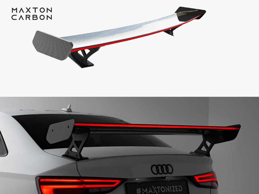 Carbon Spoiler With External Brackets Uprights + LED compatible with Audi A3 / A3 S Line / S3 / RS 3 Sedan 8V / 8V Facelift