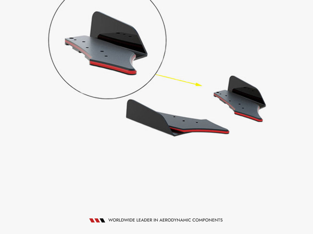 Street Pro Rear Side Splitters + Flaps compatible with Audi RS 3 Sedan 8V Facelift - Black-Red + Gloss Flaps