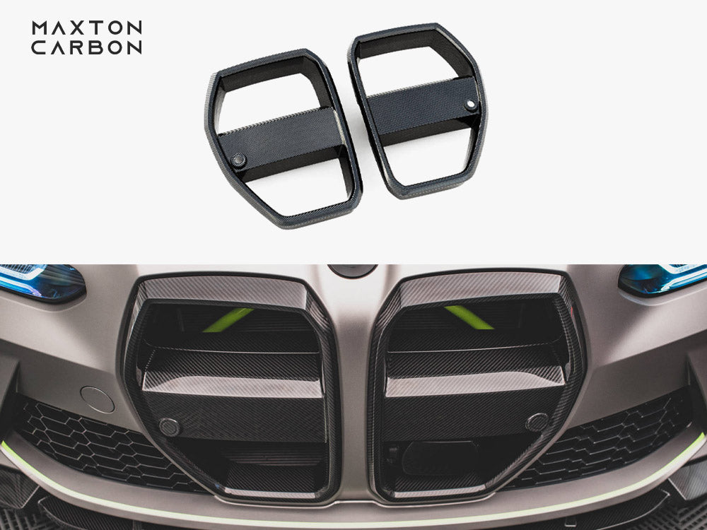 Carbon Fiber Front Grill + License Plate Holder Base compatible with BMW M4 G82